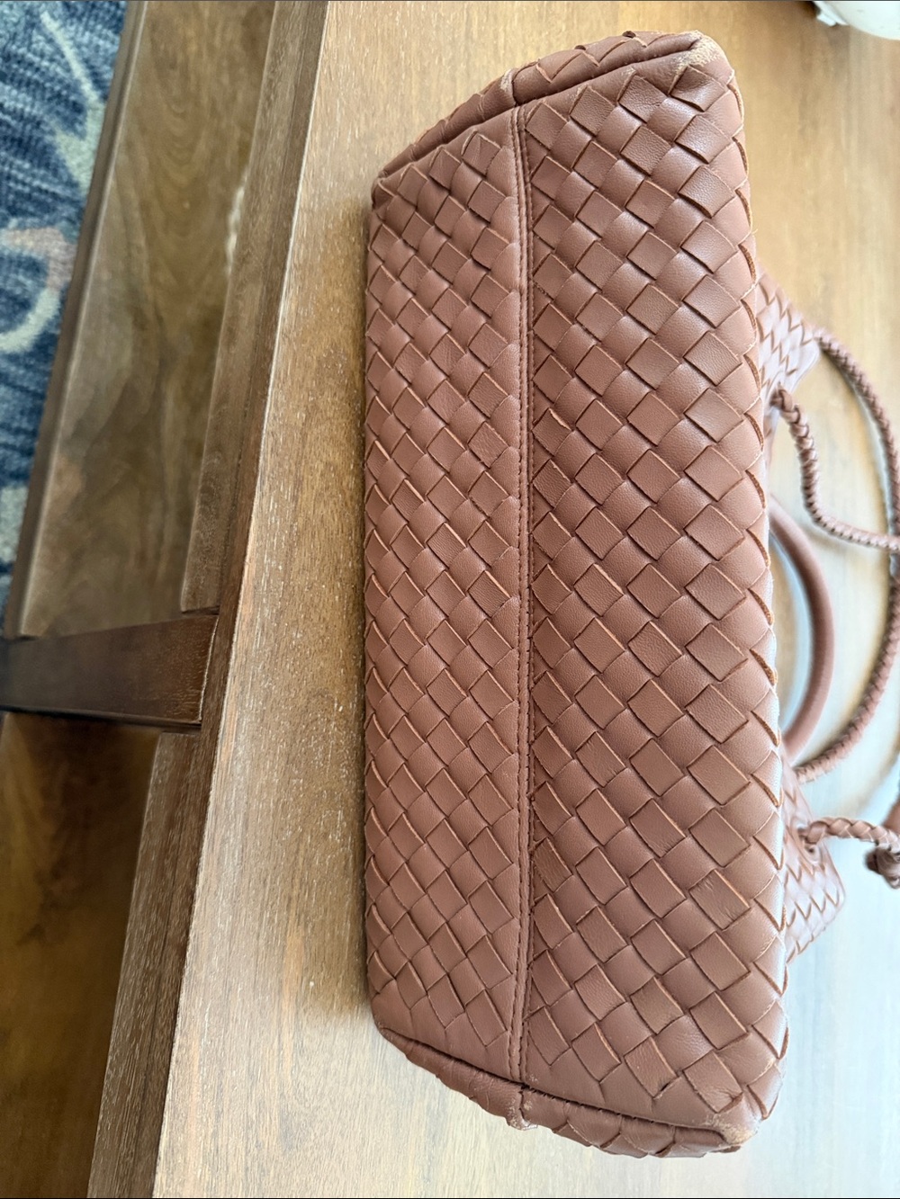 Quince Woven Leather Tote in Cognac Brown - Picture 3 of 7